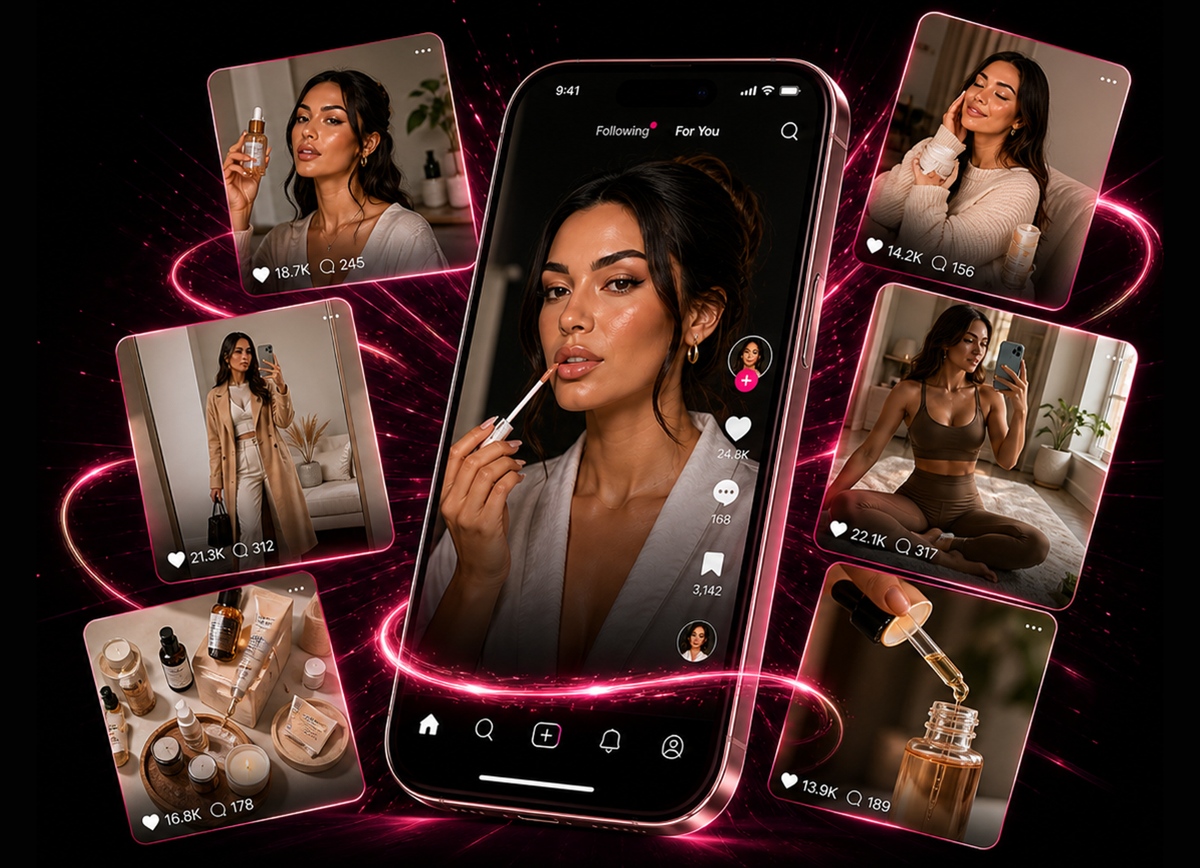 ProfilePosts creator media kit preview with smartphone and social content cards